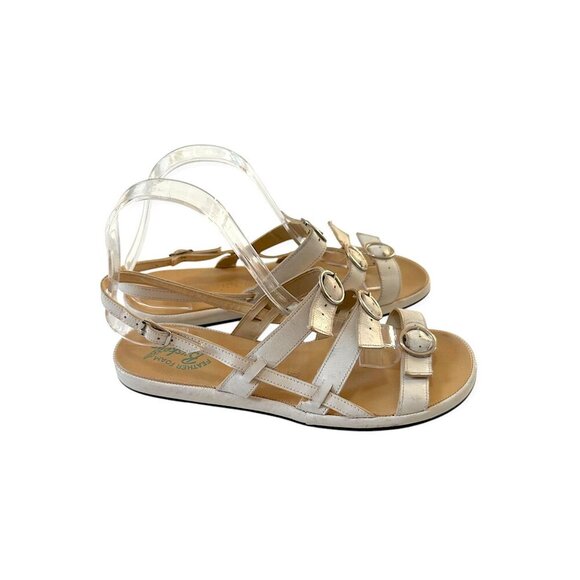 Vintage 1950s Buskens Leather Strappy Sandals White Buckle Gladiator Style 8.5N - Picture 3 of 10